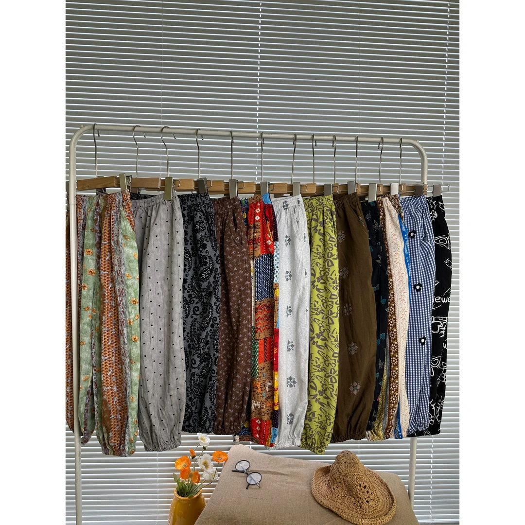 【BLUEXIXI】儿童棉绸束脚裤男女夏百搭长裤亲子人造棉家居2025403