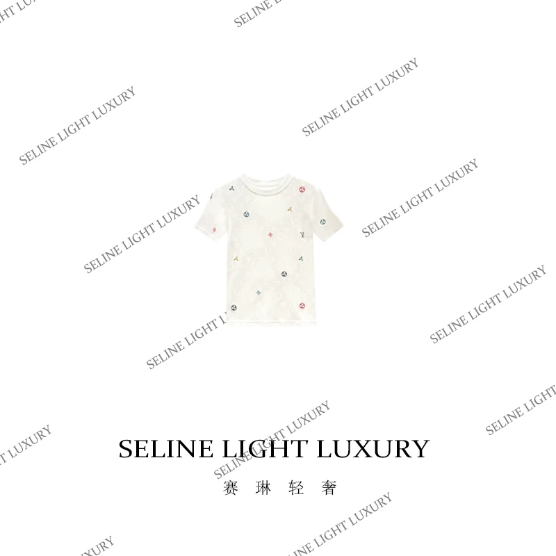 【25C-036】 2025 SELINE 轻奢原创重工刺绣印花时尚圆领短袖T恤