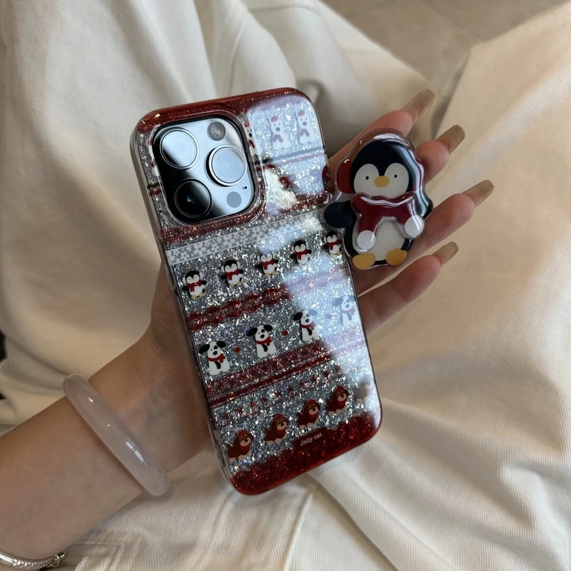冬日费尔岛企鹅戴围巾手机壳适用iPhone16promax卡通苹果15pro