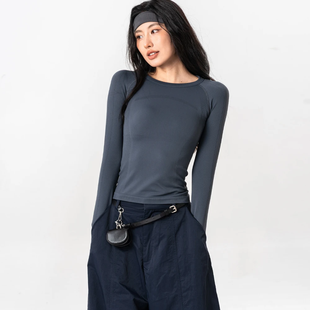 【秋季新品】瑜伽服长袖圆领跑步健身服户外速干紧身显瘦上衣