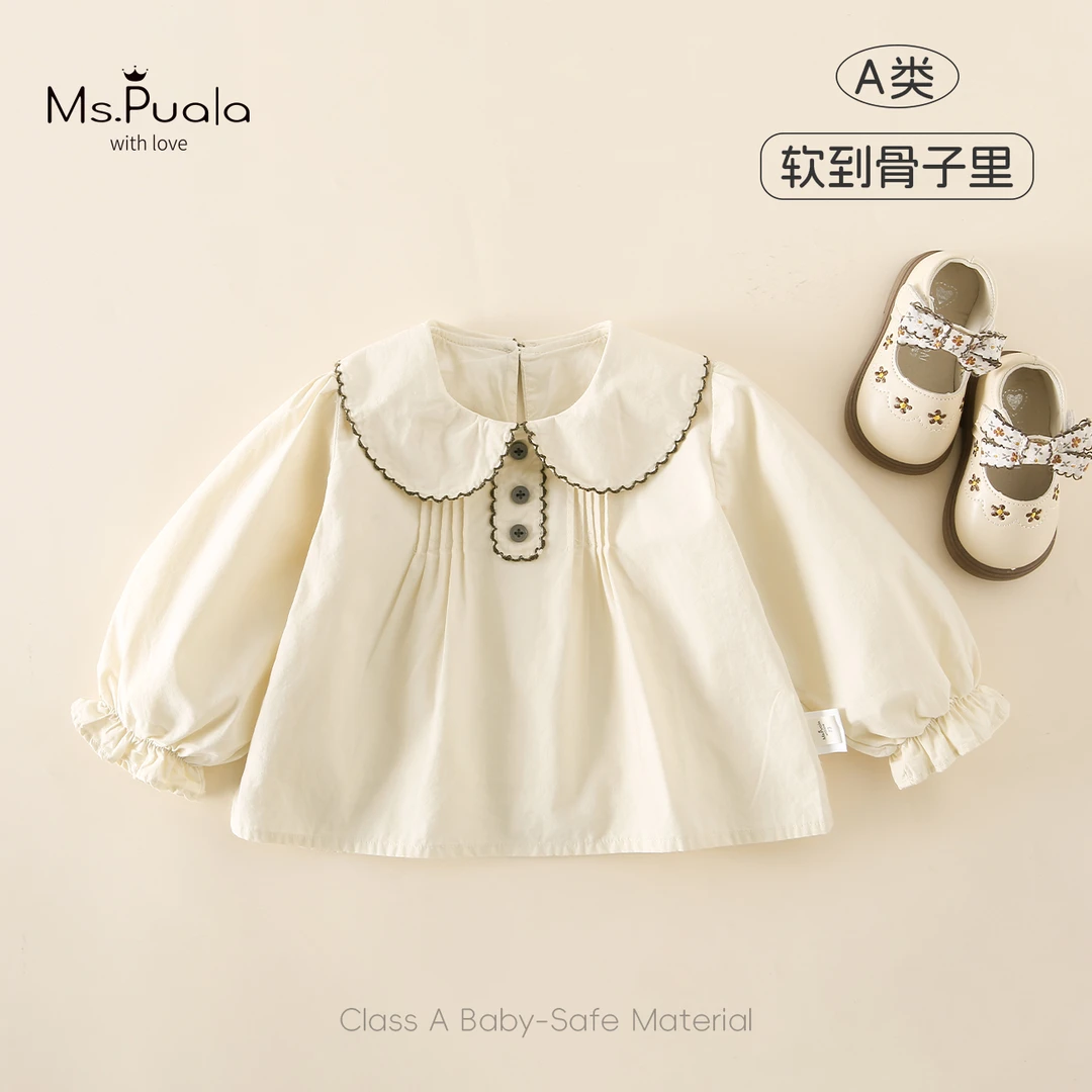 【MsPuala黄油栗子】童装婴幼儿衬衫秋款女宝宝简约娃娃领套头上衣