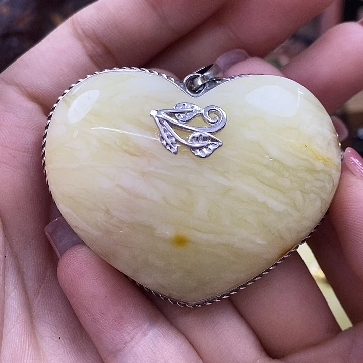 琥珀银S925镶嵌戒指吊坠