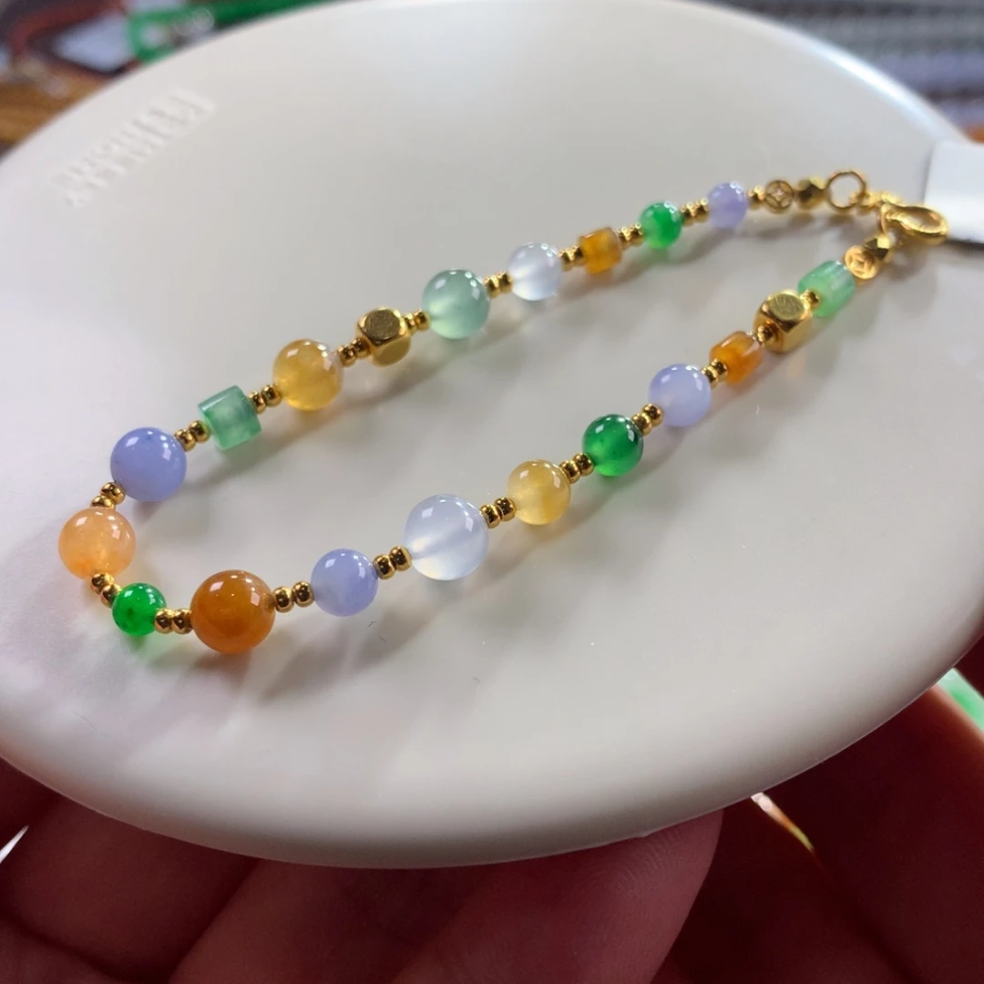 翡翠未镶嵌手链翡翠冰胶底糖果缤纷盘缠卡4～6.50+