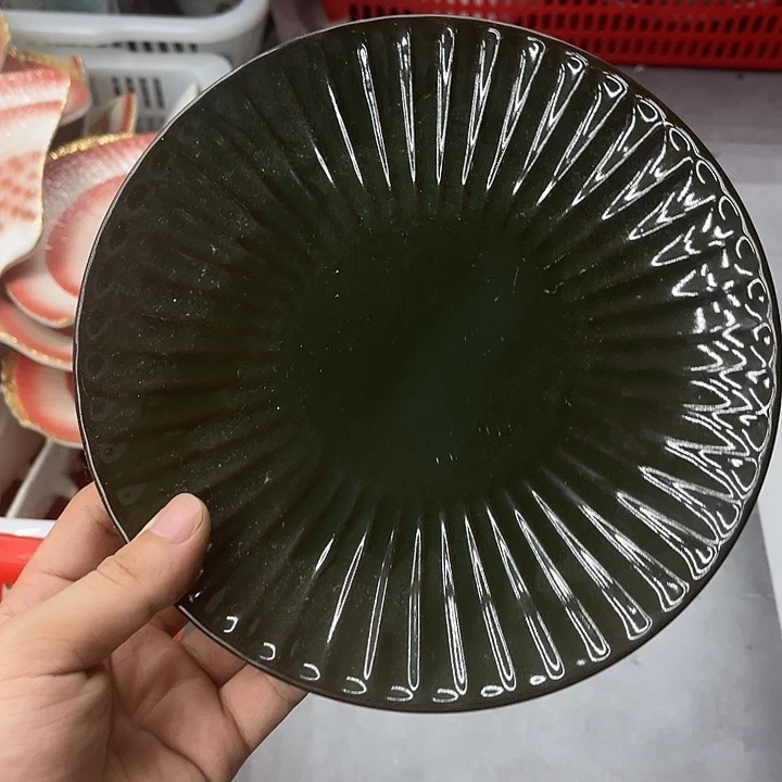 8寸青绿色菊花浅盘