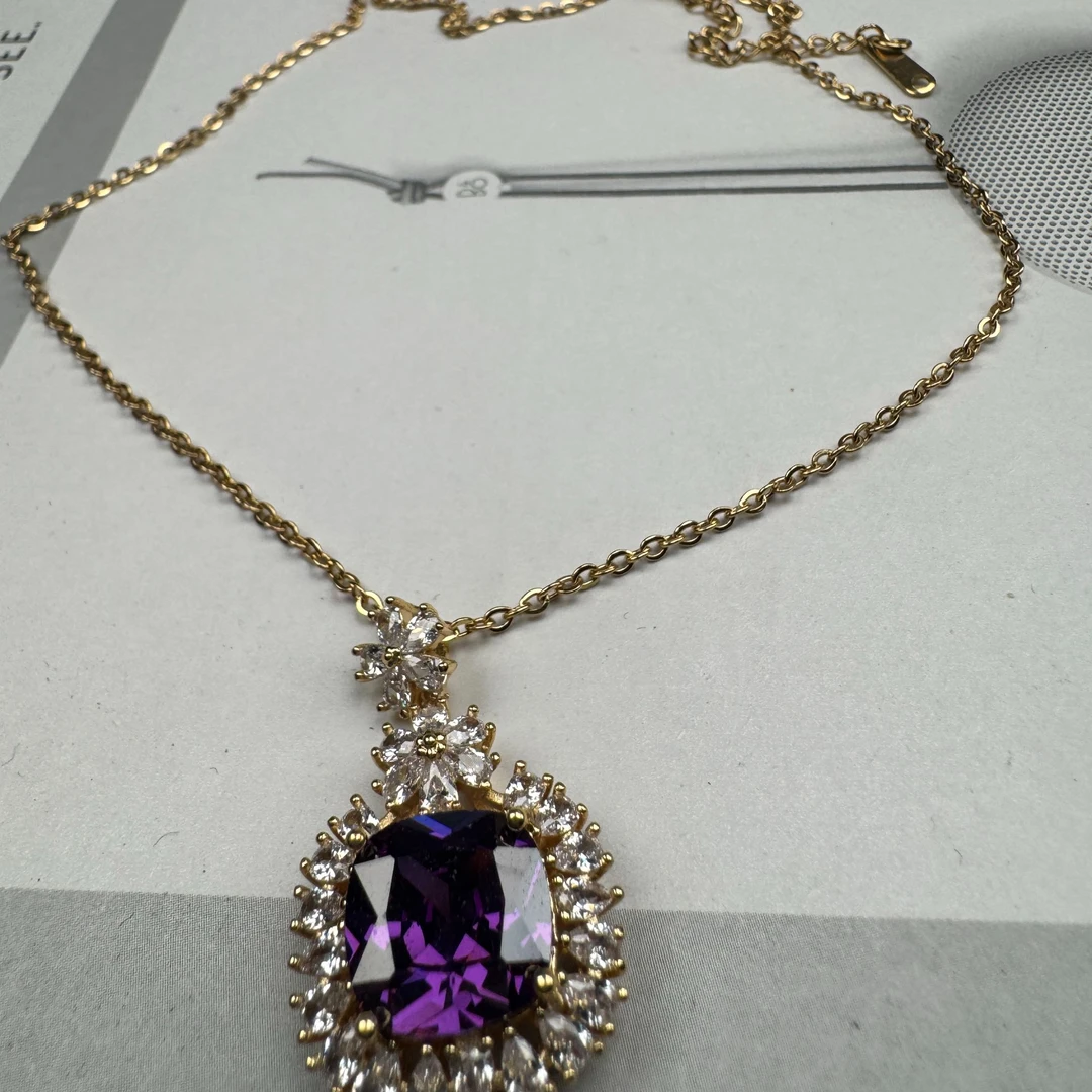 铜合金项链 项链气质蓝色轻奢时尚复古紫色镶嵌满钻061