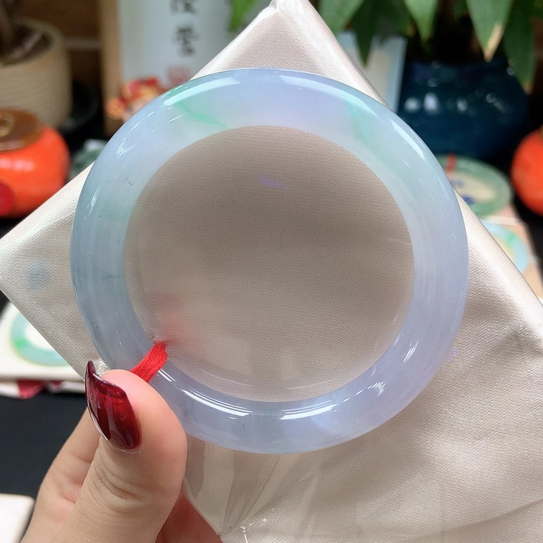 翡翠未镶嵌手镯冰紫底金丝绿60号