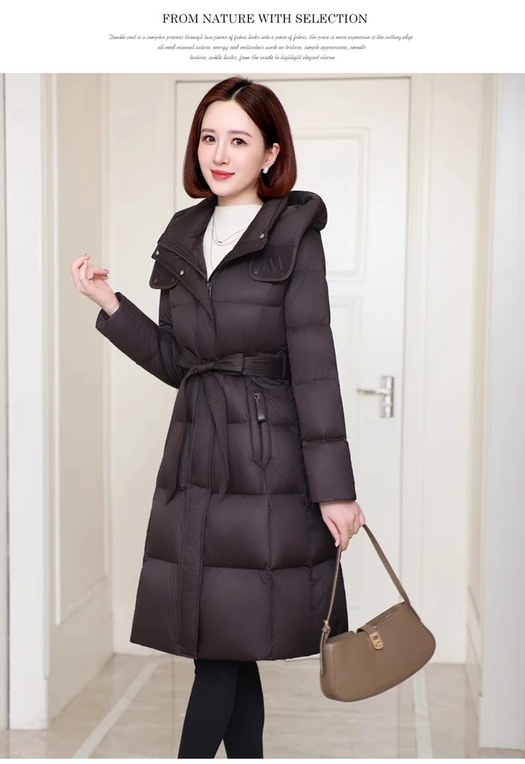 黑色羽绒服女中长款冬季2025新款高端气质女装白鸭绒加厚流行外套