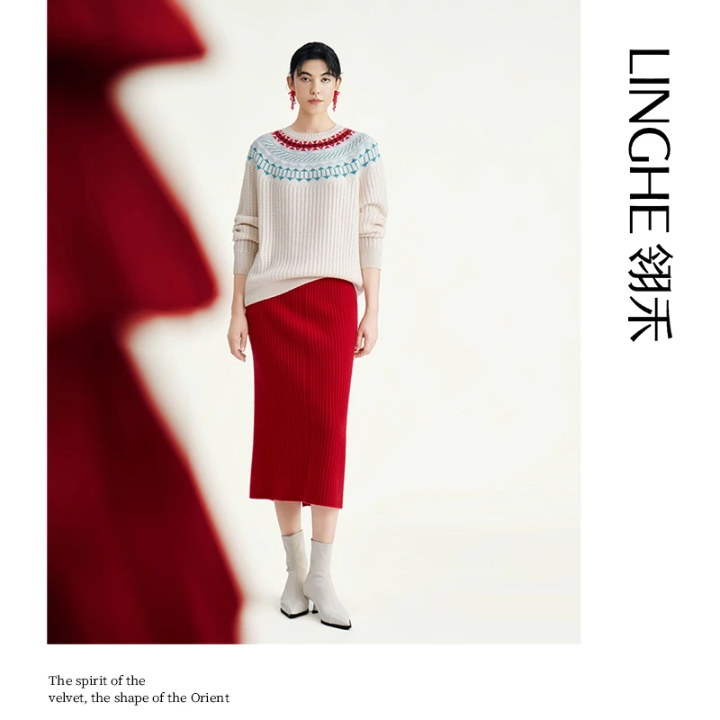 翎禾LINGHE「费尔岛 」-长袖圆领针织套衫70%绵羊毛