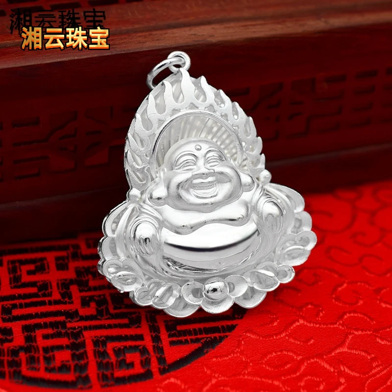 湘云 坠链均足银 足银弥勒佛吊坠挂件火焰佛小孩儿童时尚手工挂坠
