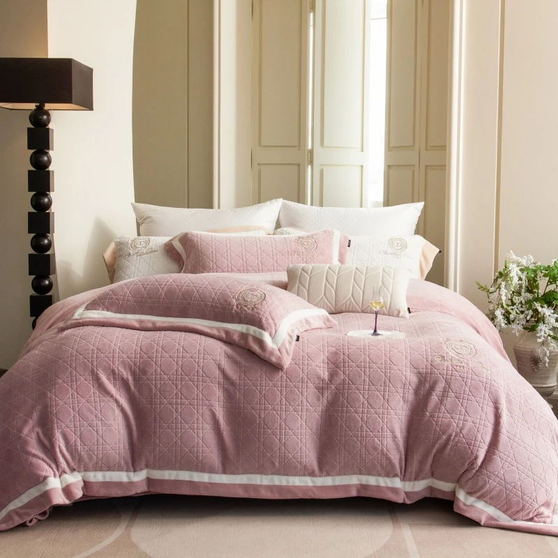 【晴美】轻奢煦暖绒雕花绒宽边四件套-绒拾梦全系列