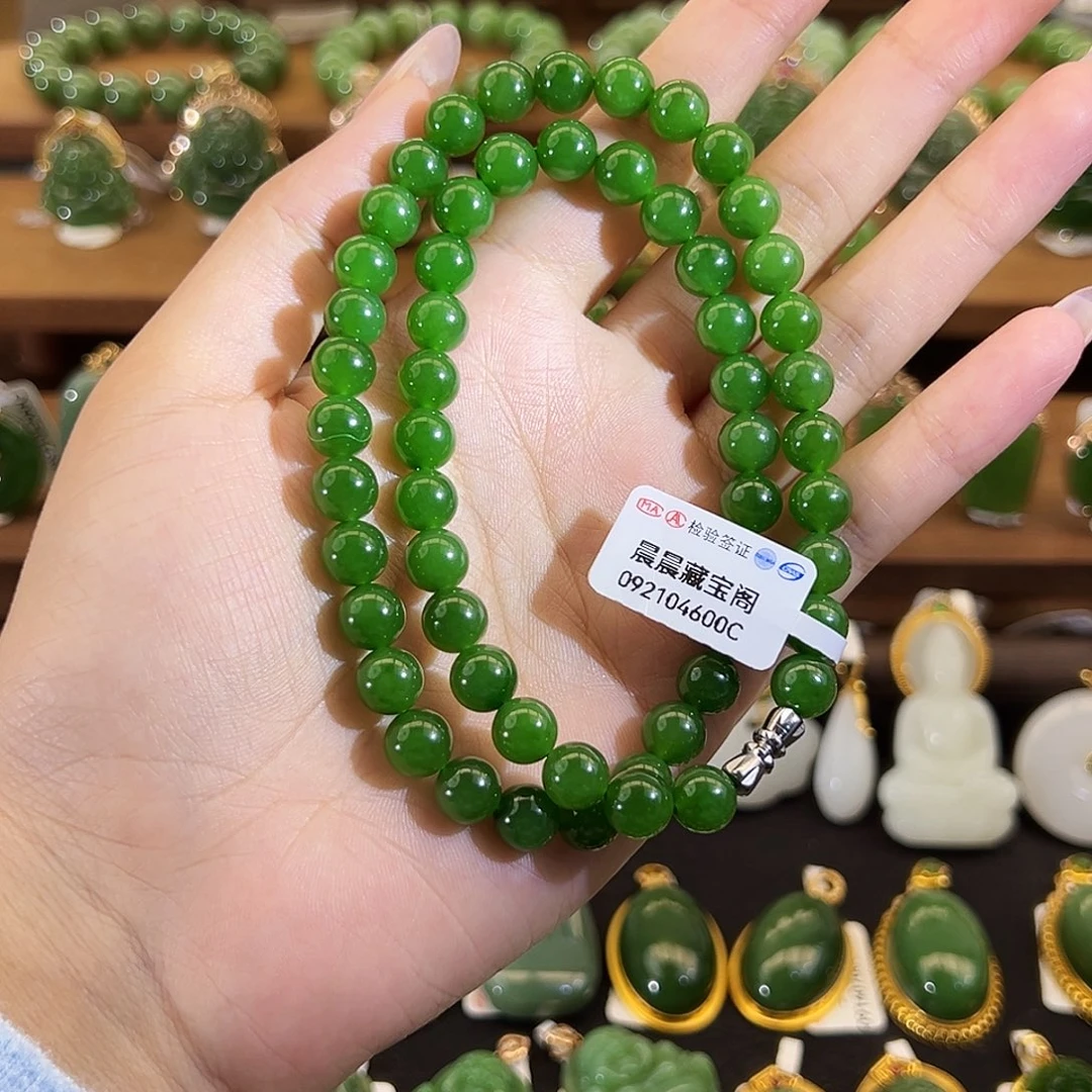 项链未镶嵌和田玉阳绿项链8mm