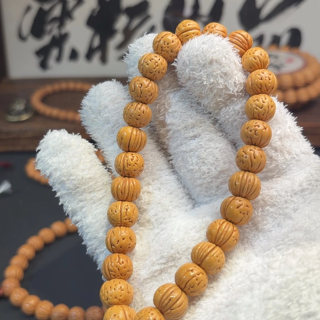 L***.桃核手串1.2「黄金瞳」野生黄桃桃核手持
