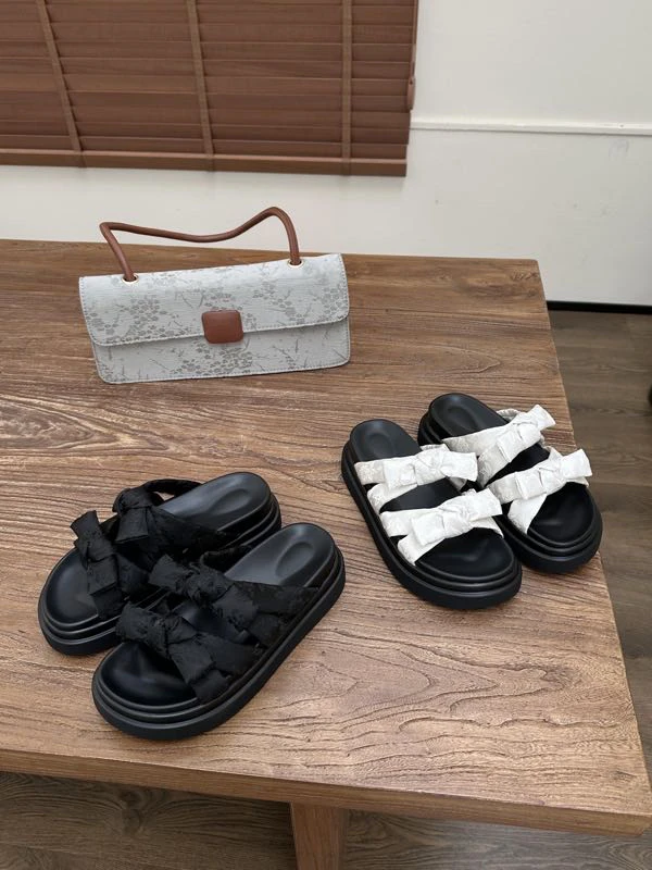 1981-7 蝴蝶结拖鞋女夏外穿厚底凉拖时尚百搭一字沙滩女鞋L5