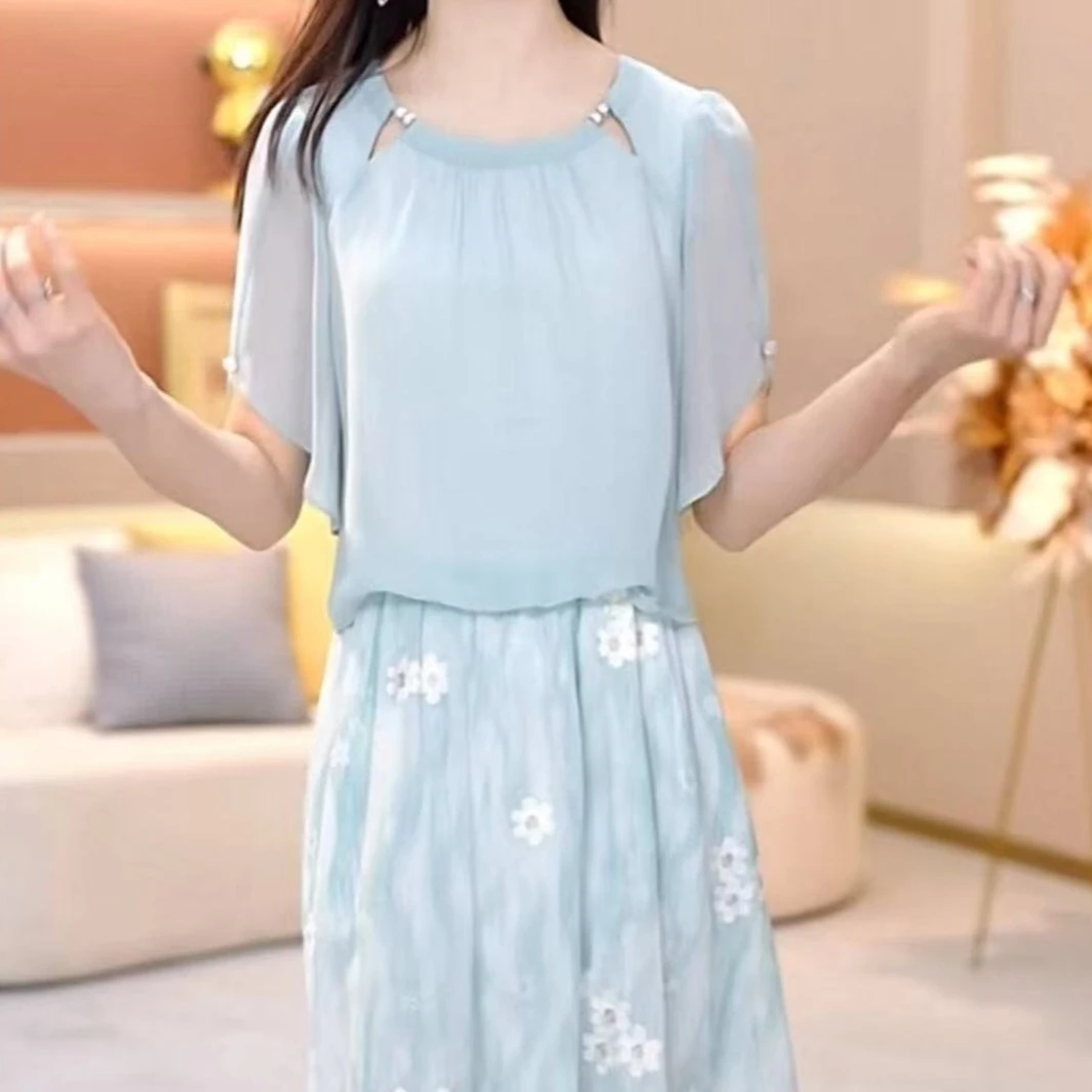 5352#假两件新款连衣裙中长款2025夏季洋气减龄修身时尚裙子