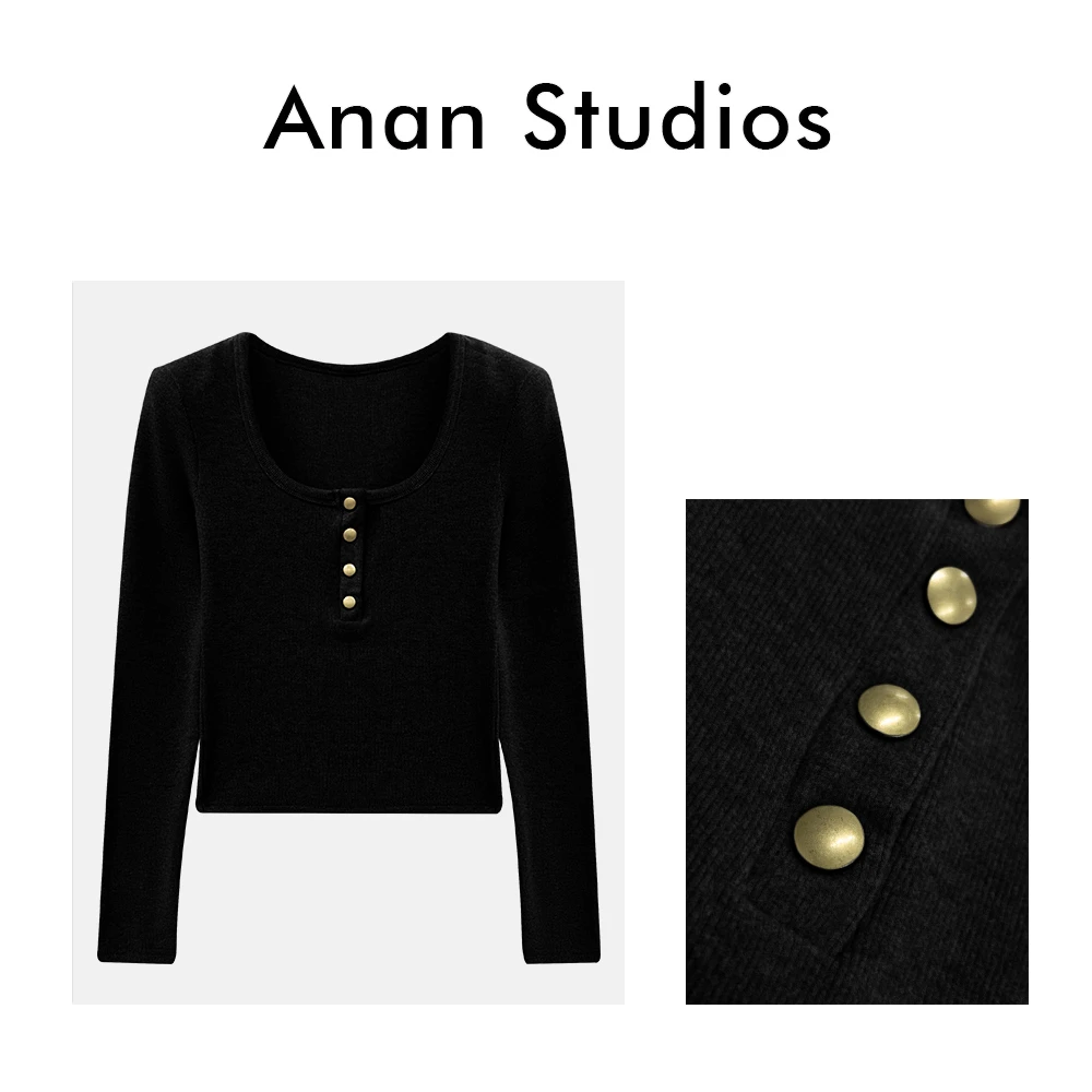 [no退no换]【夹心奶兔】韩版纽扣U领单排扣修身显瘦磨毛上衣★231131