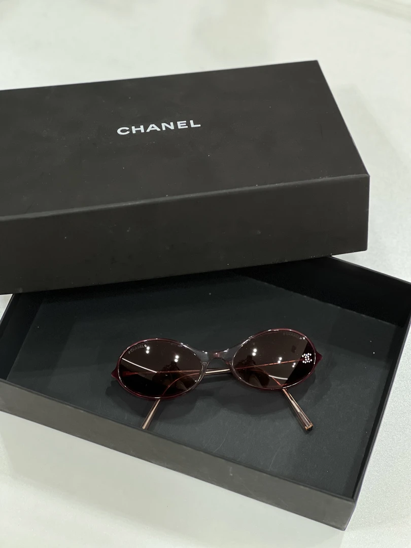 95新 Chanel/香奈儿 夏七中古/酒红色水钻双c/墨镜2