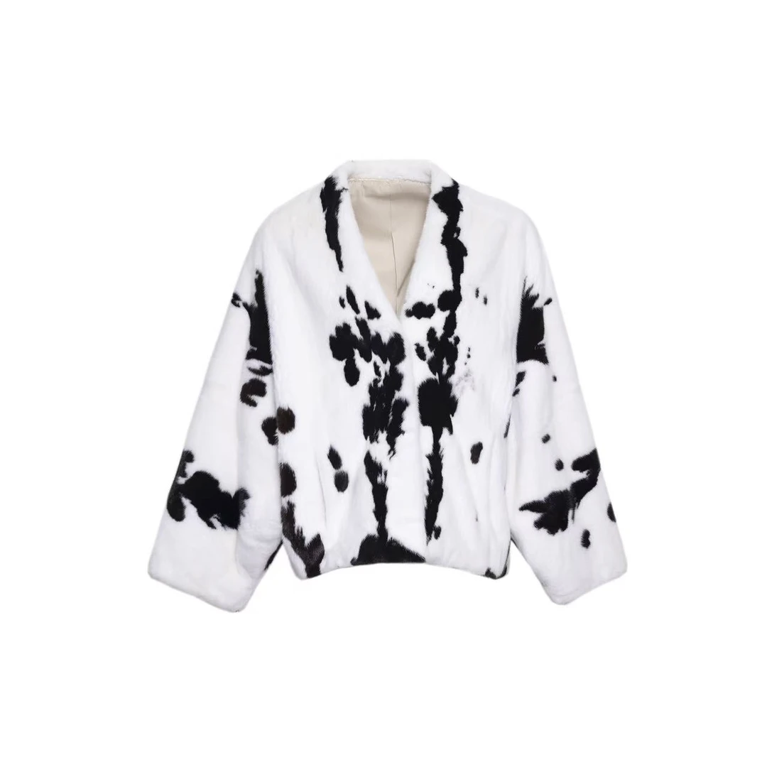 【坤姨专属】水貂整貂皮外套女大衣奶牛貂V领天然花纹