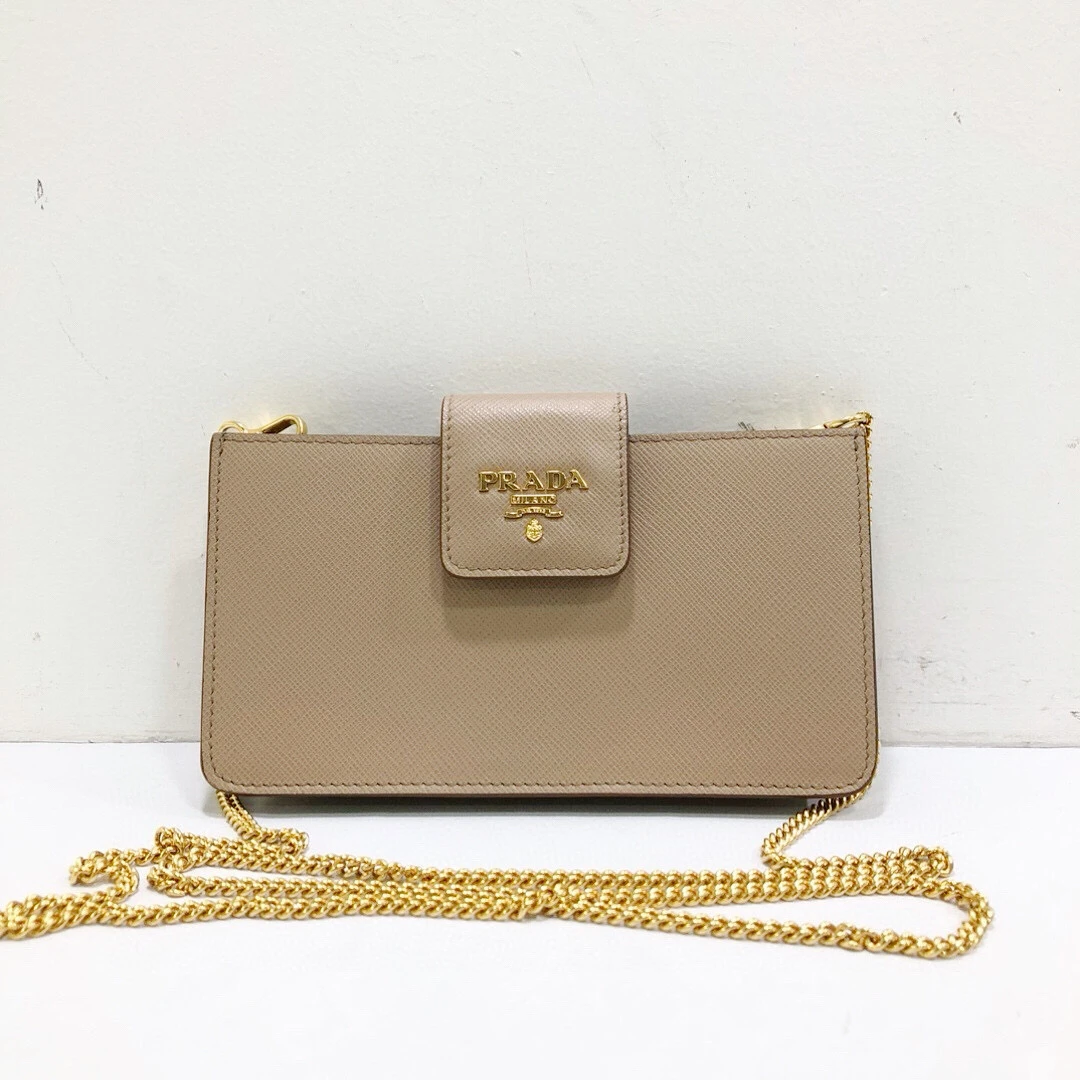 95新 Prada/普拉达 裸色全皮十字纹链条包