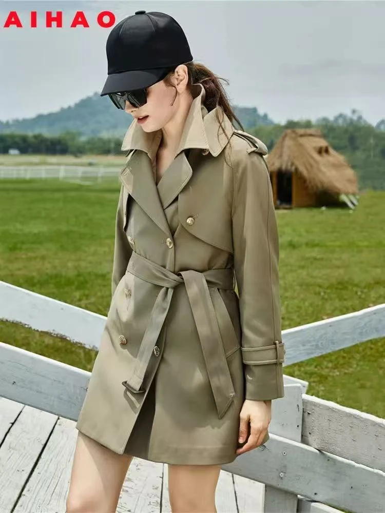 【F5078】2025年秋季品牌专柜气质通勤新品宽松腰带收腰款风衣外套