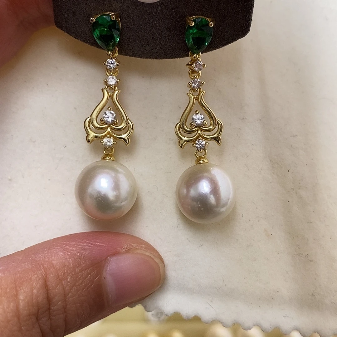 银S925镀金镶嵌耳饰淡水珍珠