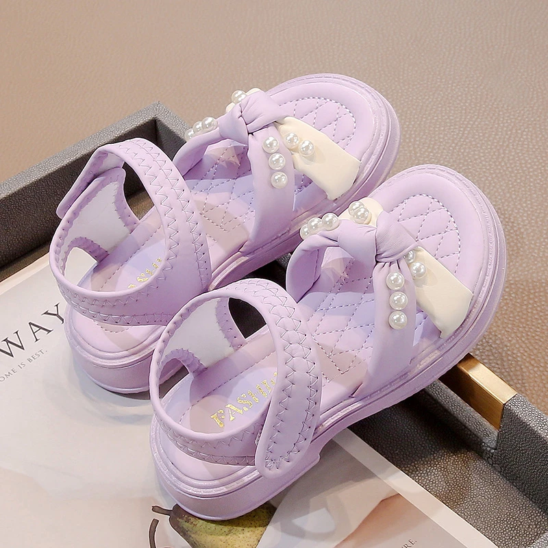 ABC女童凉鞋2025夏季新款儿童软底珍珠公主鞋小女孩沙滩鞋女童鞋