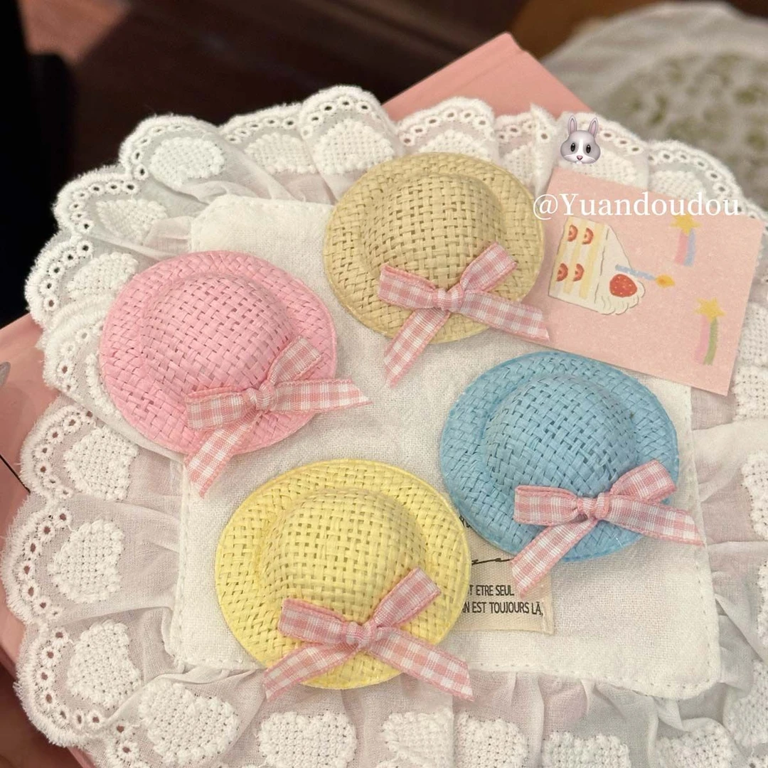 夏日蝴蝶结编织草帽迷你可爱发夹鸭嘴夹小清新日系装饰发卡夹子