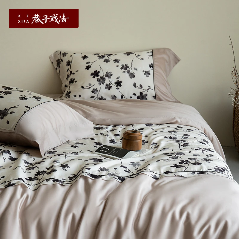 巷子戏法兰精天丝四件套简约床上用品床单笠被套高级轻奢被罩凉感