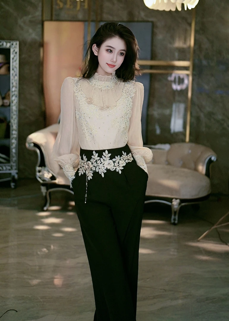 SEJI/瑟纪2-24【玫瑰满园】重工气质直筒阔腿裤