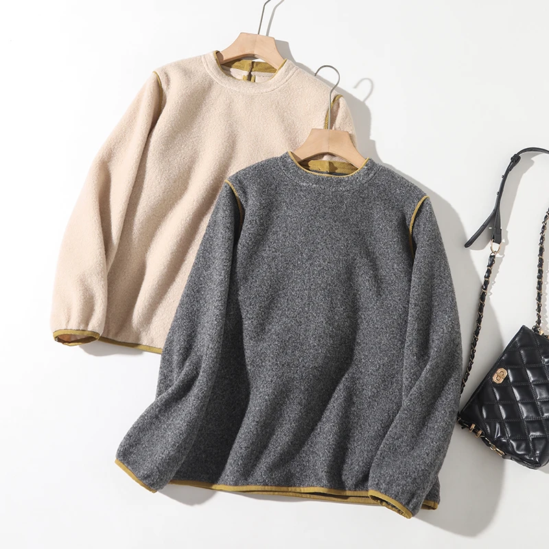 【时光旅人】防风保暖显瘦百搭减龄休闲简约撞色加厚卫衣A7488#5830