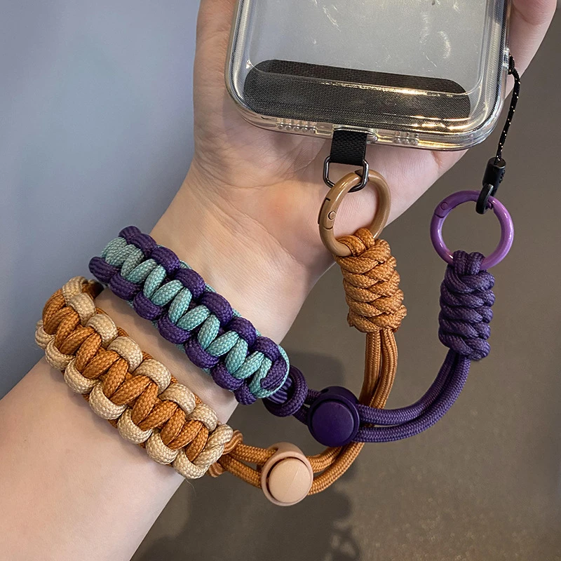 多彩编织手提手机挂绳短款宽手腕带子耐用创意带夹片个性相机挂件