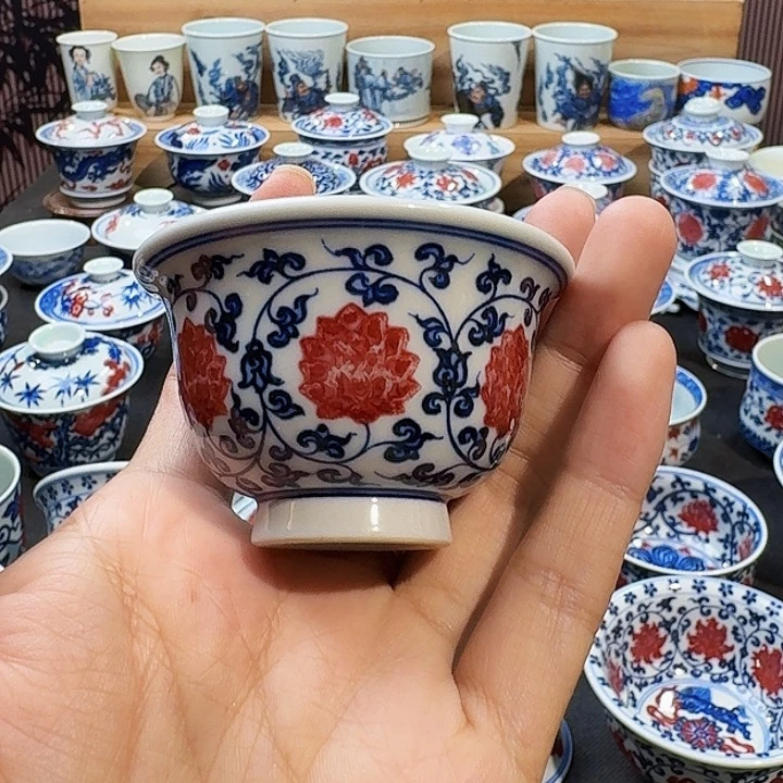 石***韵釉里红压手杯原矿手绘