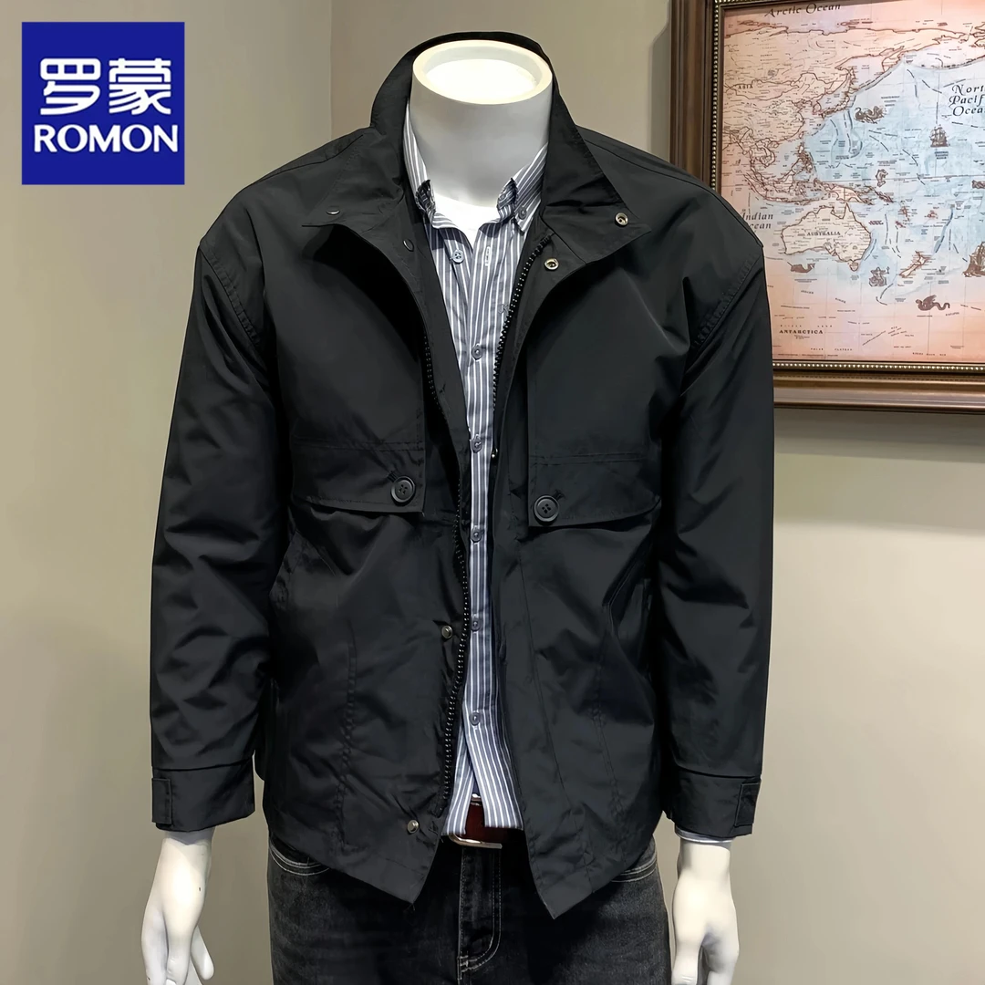 罗蒙新款纯色立领外套简约韩版春秋季修身短款帅气休闲商务夹克男
