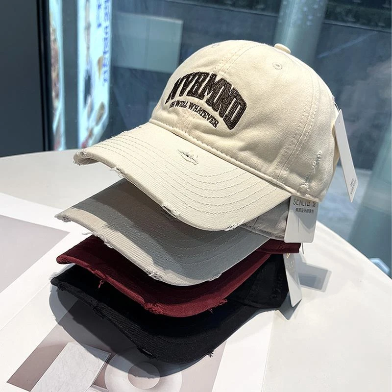 2025新款做旧刺绣棒球帽男女街头百搭宽檐软顶鸭舌帽春夏遮阳帽子