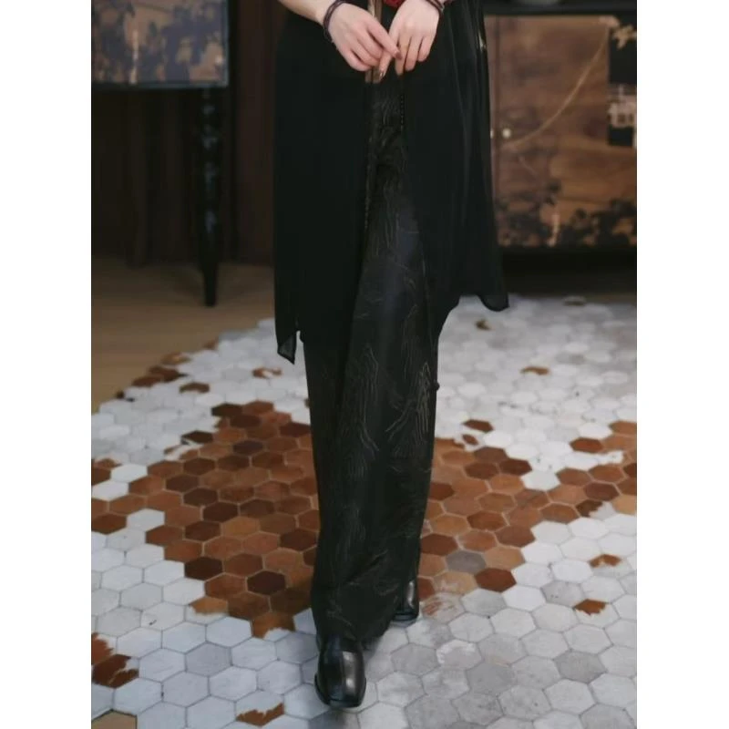 【梦泽】香云纱时尚松紧腰显瘦国风百搭宽松复古休闲中式设计师裤子