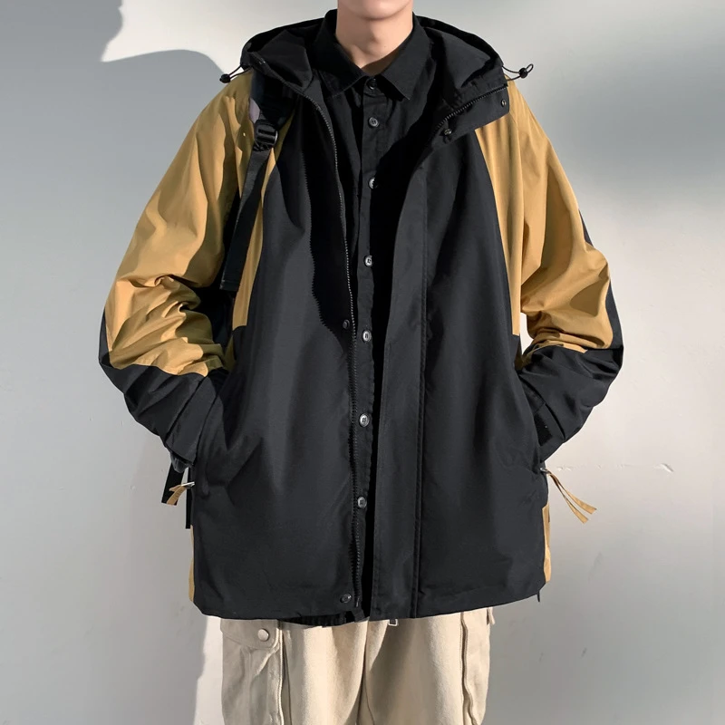 美式冲锋衣男春季青少年拼接撞色工装外套痞帅高级感宽松学生夹克