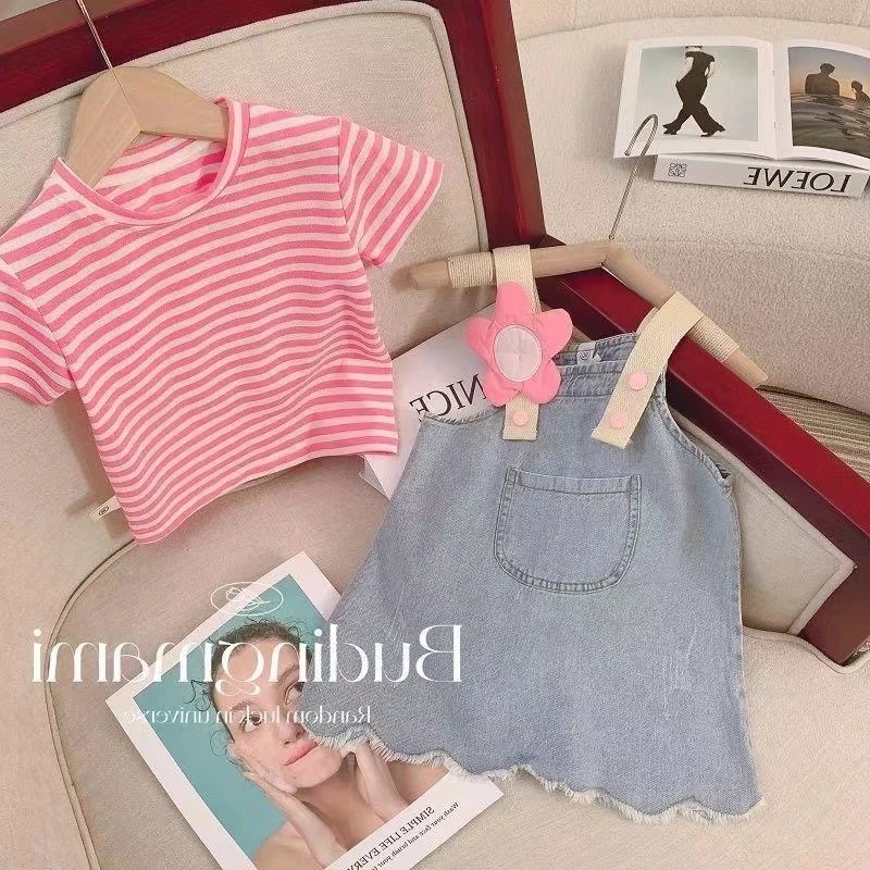 女童夏装连衣裙2025新款洋气宝宝公主裙子儿童牛仔背带裙套装夏季