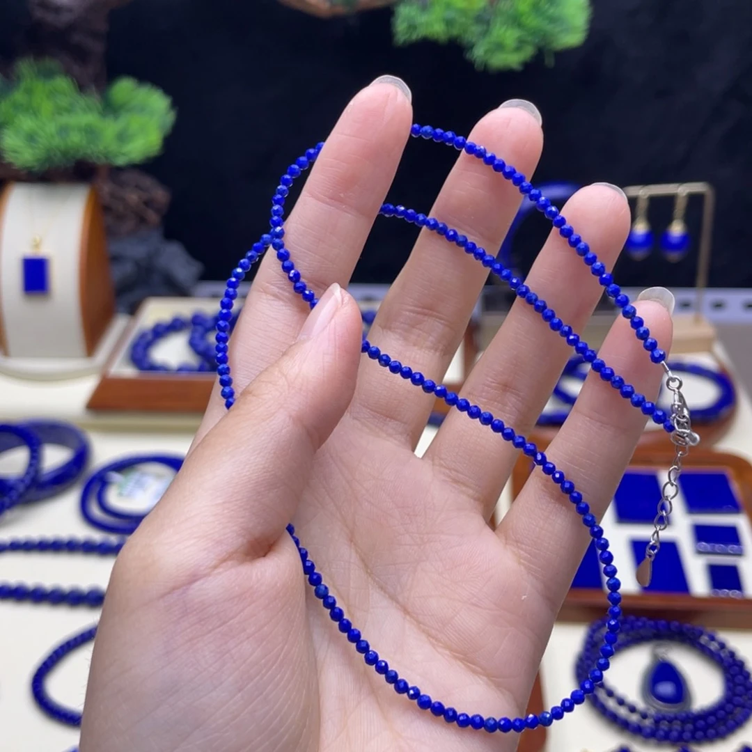 银S925镶嵌青金石项链2+刻面
