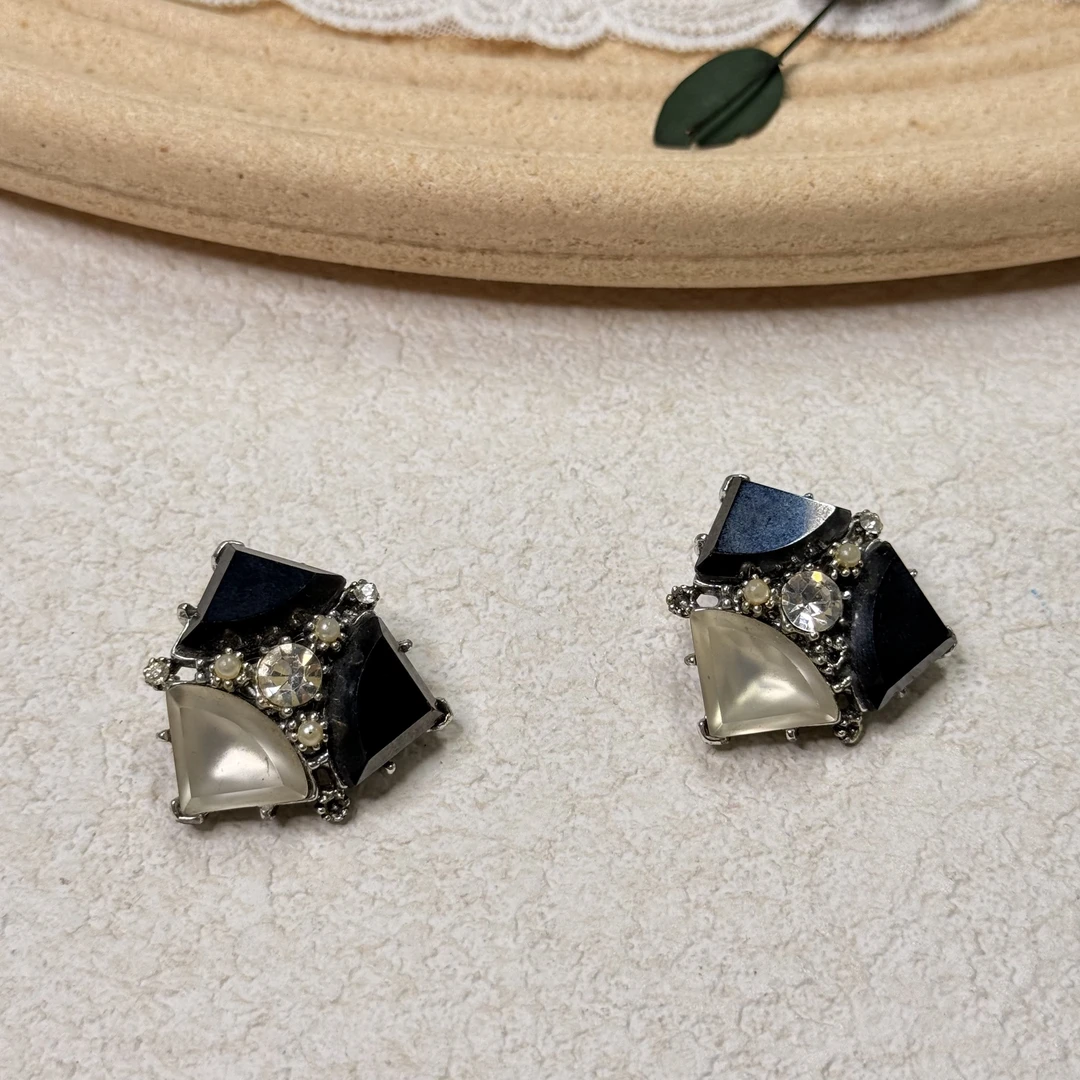 铜合金合成锆石耳饰 【六六中古】孤品复古耳夹th8014