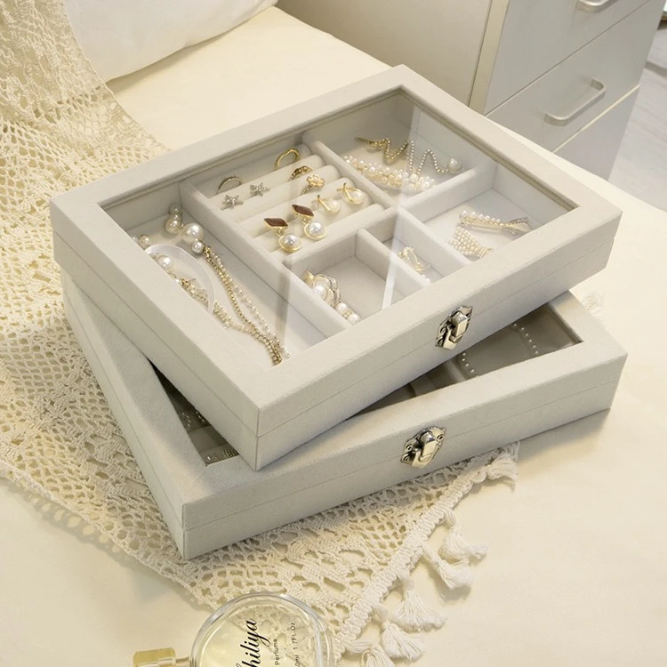 首饰盒/箱 欧式轻奢收纳盒绒布材质大容量耳饰整理防尘盒直播福利