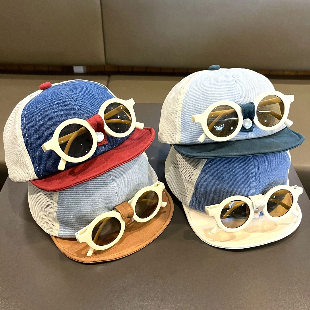 韩版宝宝鸭舌帽网红墨镜牛仔软檐婴儿遮阳帽子时尚户外防晒儿童帽
