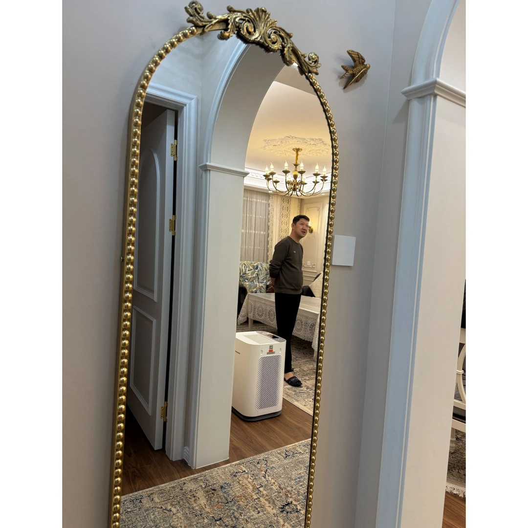 复古梳妆镜台式壁挂墙面公主镜卧室化妆镜壁炉玄关装饰镜雕花