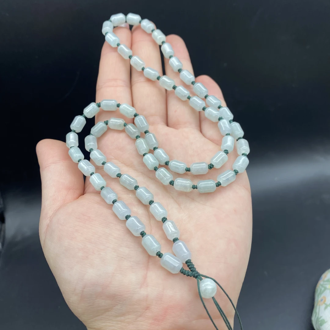 天然翡翠冰种筒珠卡5mm项链吊坠挂绳珠链百搭时尚蓝色挂脖精美
