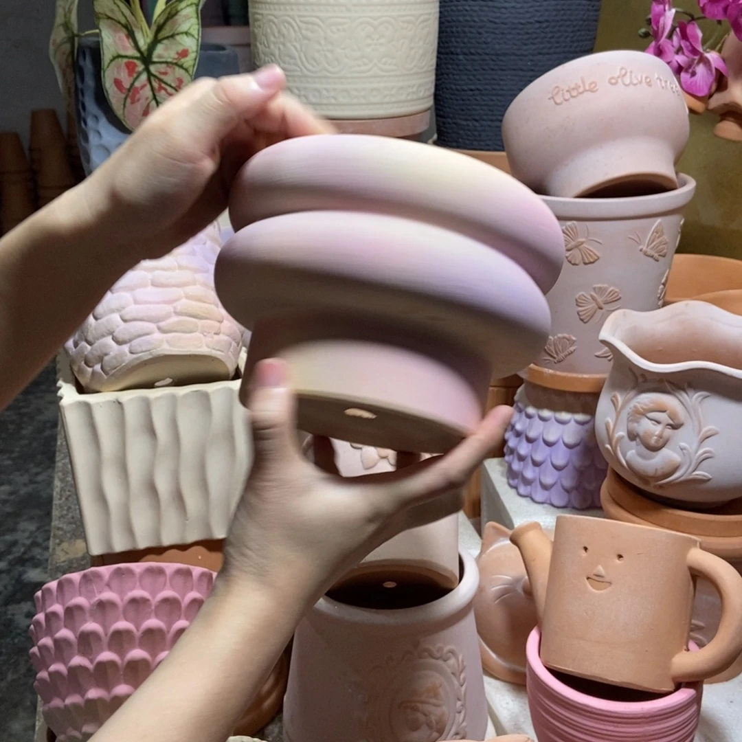 17×12炫彩粉甜甜圈 粗陶1个