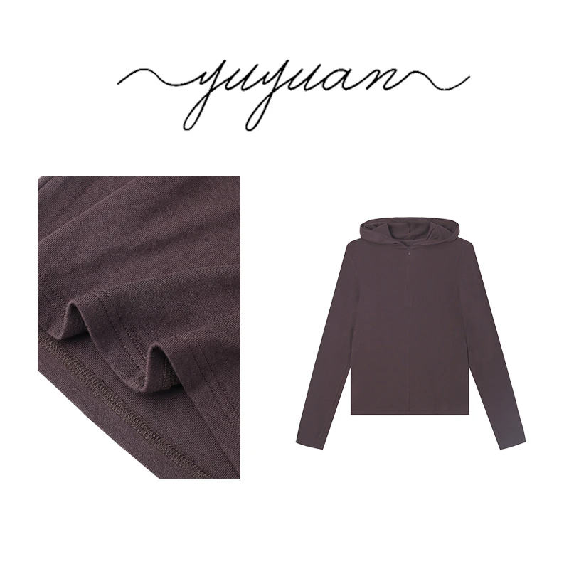 【媛宝】“裸感衣”兰精天丝＋超细绵羊毛老钱风修身半拉链帽衫-FS5103