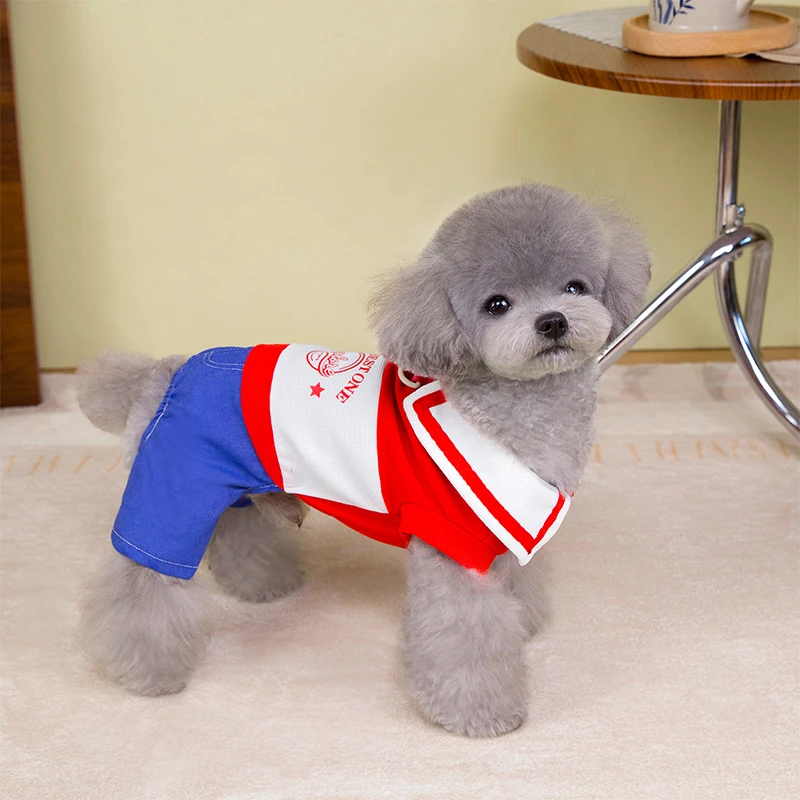宠物狗狗四腿裤春夏学院风居家服中小型犬衣服泰迪比熊薄款牵引扣