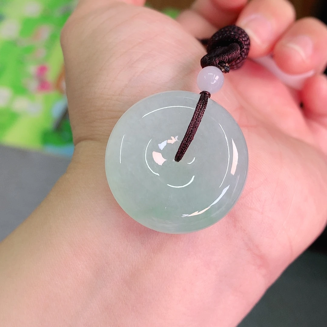 翡翠颈饰未镶嵌飘绿扣子30*8.5