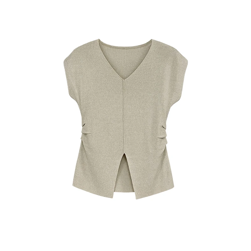 时尚设计感无袖收腰小众V领针织款上衣301029