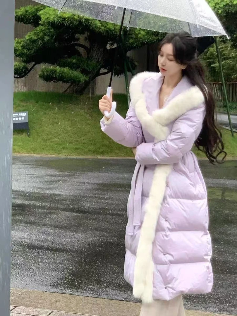 冰冰来了【豆乳芋奶】少女狐狸大毛领鹅绒服中长款收腰外套26246