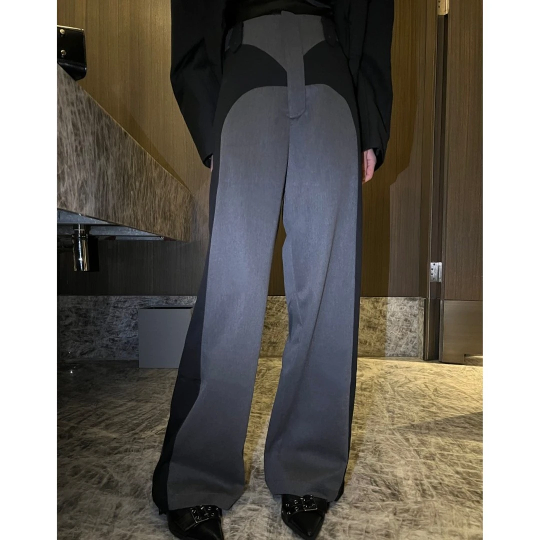 邓蕾婷【黑边系】显瘦直筒休闲垂感拖地裤时尚宽松阔腿裤