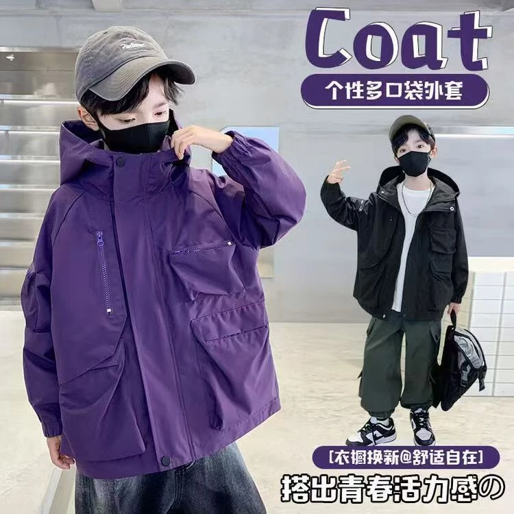 儿童装男童春装工装外套2025新款中大童春秋款男孩痞帅春季冲锋衣